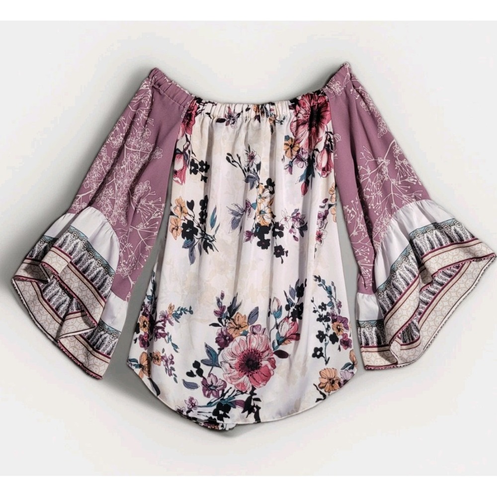 White House Black Market Satin Floral Off The Shoulder Blouse Size M Feminine